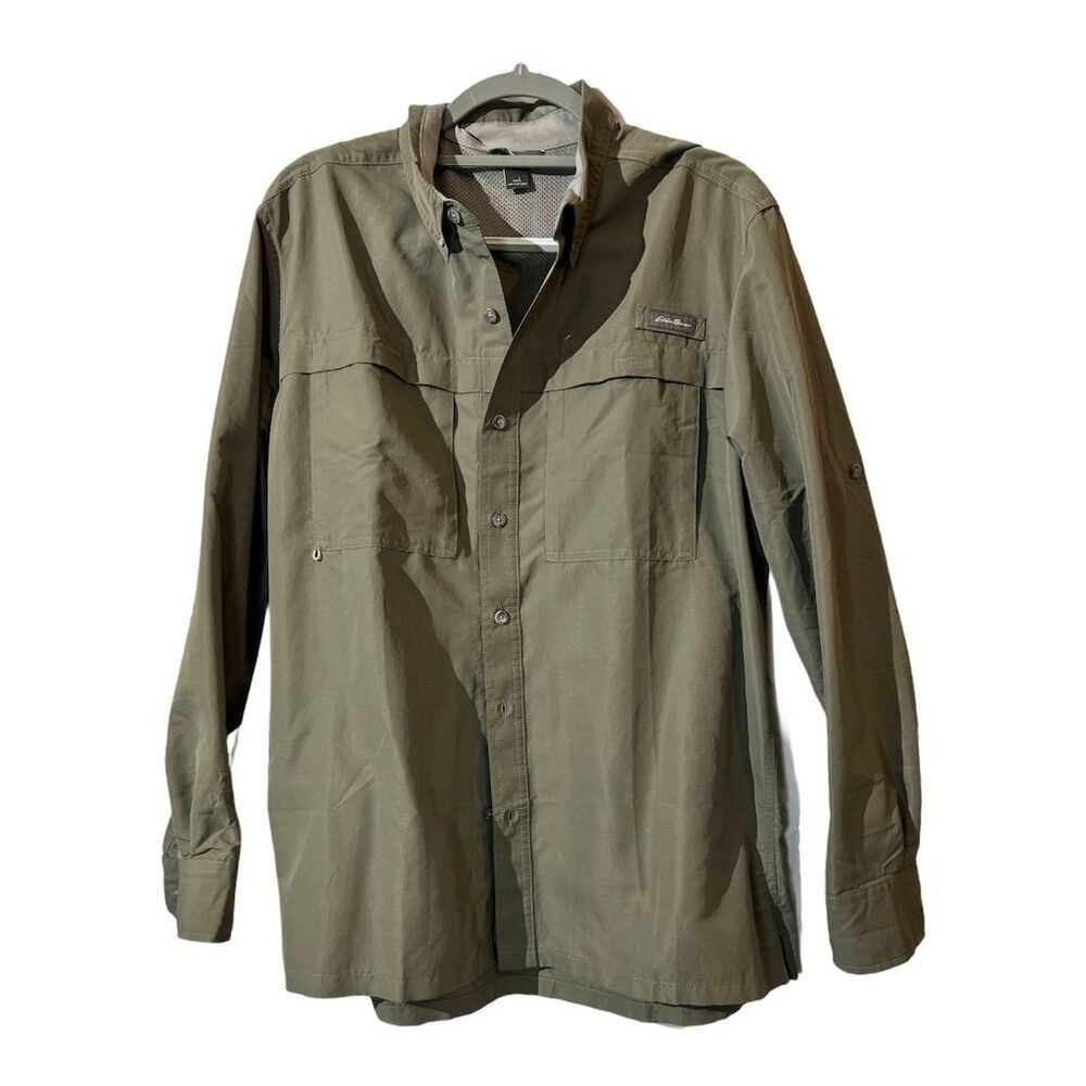 Eddie Bauer Olive Green Long Sleeve Button-Down Shirt